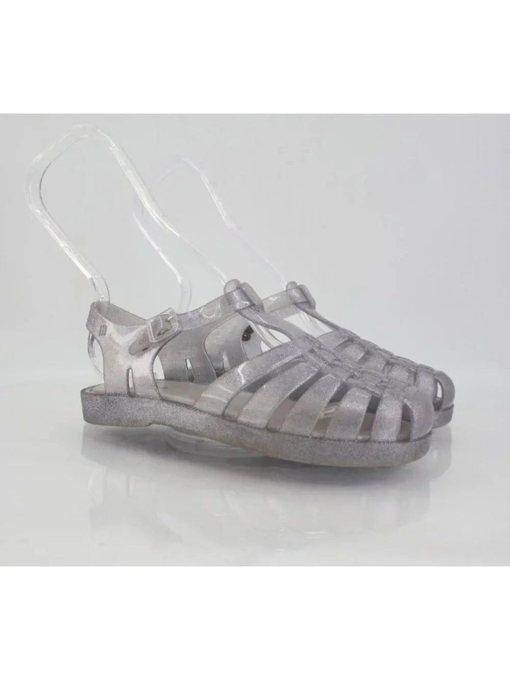 Mini Melissa Possession Glitter Girls Size 4 Silver Jelly Cage Sandal Buckle